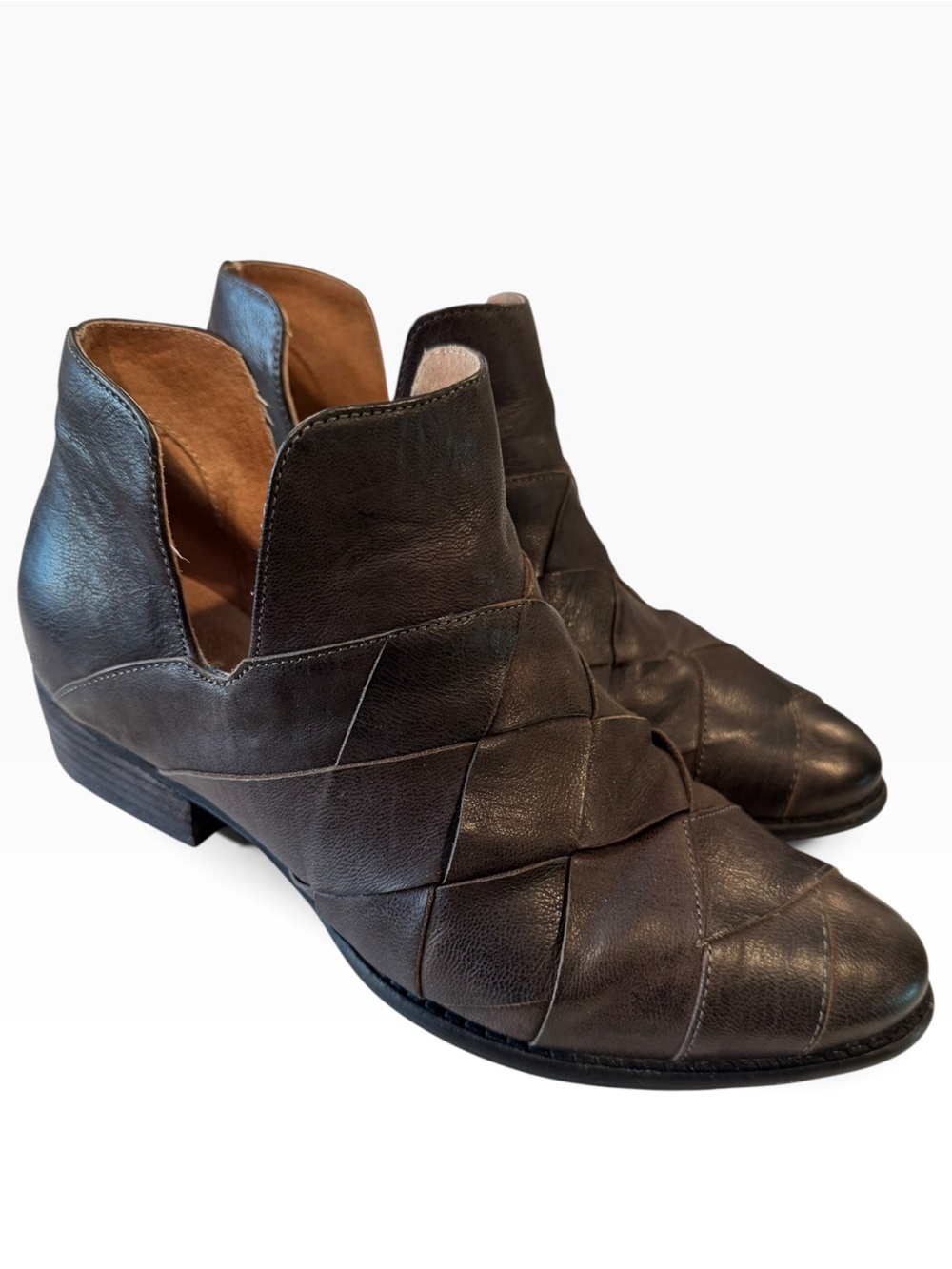 Seychelles Deep Sea Brown Woven Leather Ankle Booties Size 7